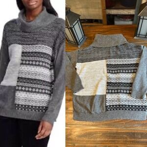 Chaps Sweater Cowl Neck Gray Black &‎ White Woman's Small